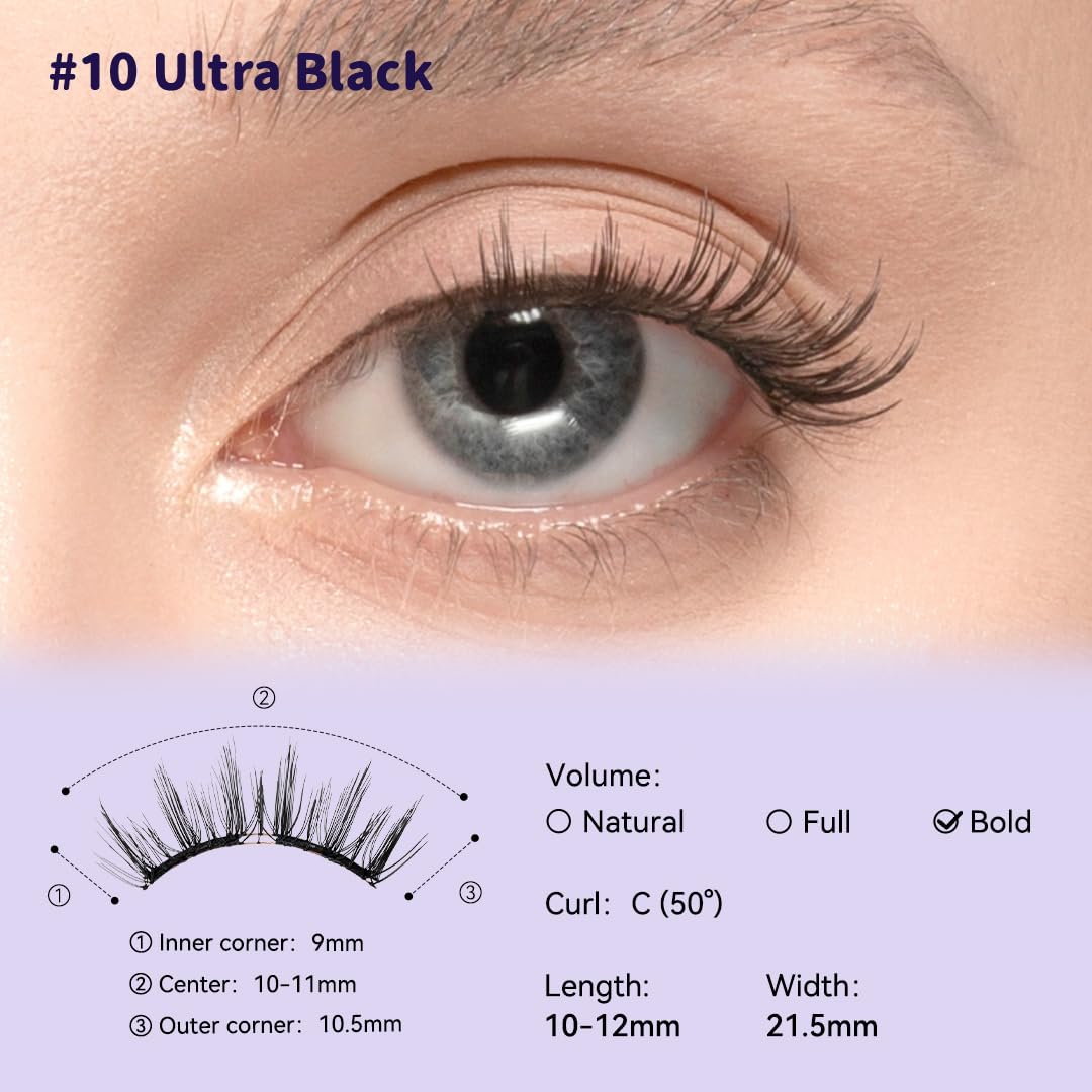 Kit de Pestañas Magnéticas Suaves con Aplicador, No.10 Ultra Negro...