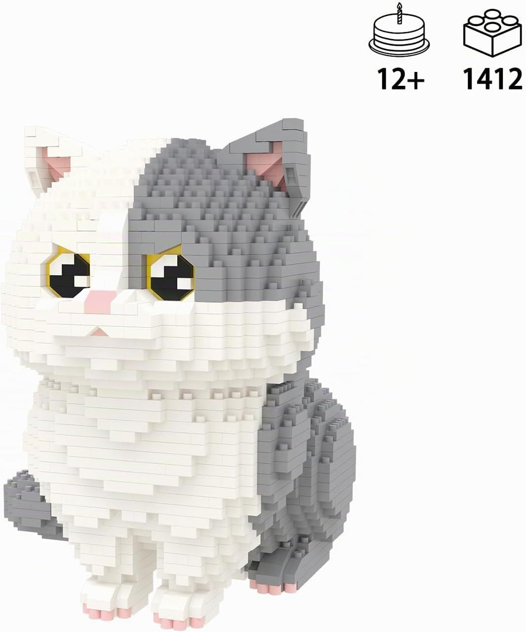 Larcele Juego de micro bloques de construcción, mini ladrillos de juguete de construcción para mayores de 12 años, 1412 piezas KLJM-05 (Munchkin Cat-Grey)