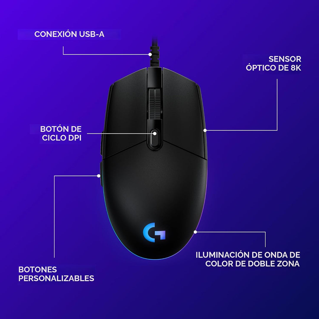 Logitech G203 - Mouse para juegos con cable, 8,000 DPI, efecto ópti...