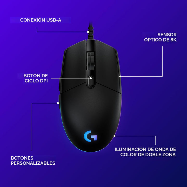 Logitech G203 - Mouse para juegos con cable, 8,000 DPI, efecto ópti...