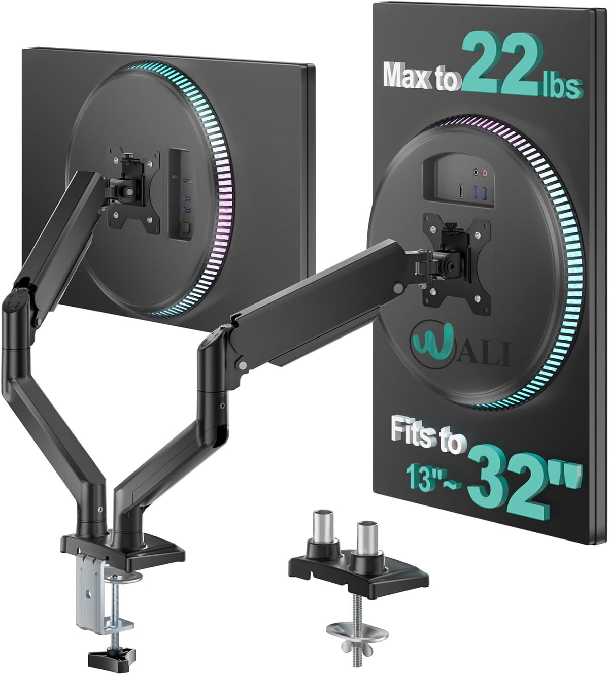 WALI Brazo de monitor doble ajustable para pantallas de 13 a 32 pulgadas