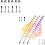 Lápiz capacitivo universal 2 en 1 con 12 puntas de repuesto adicionales para pantallas táctiles, rosa, morado, amarillo