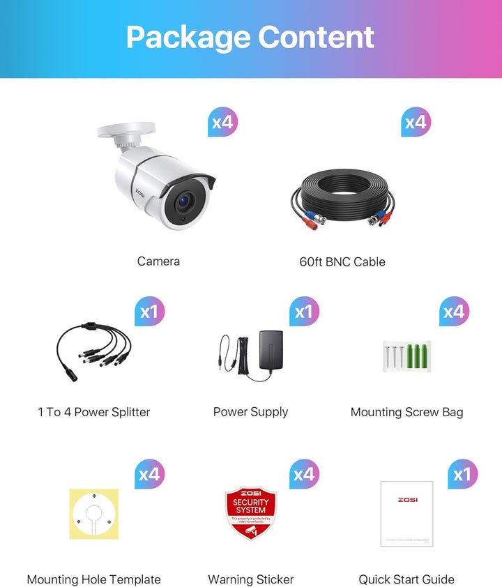 ZOSI 4PACK 1920TVL 1080P HD TVI Cámaras de seguridad 120 pies de vi...