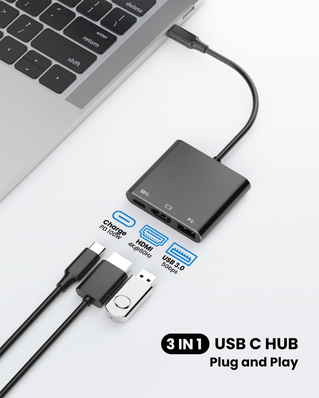 Adaptador USB-C a HDTV con salida HDTV 4K@60Hz, convertidor multi-AV para MacBook/Mac Pro Air iPad Pro y más dispositivos con puerto Type-C