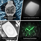 OLEVS Reloj para Hombres Analógico Cuarzo Lujo Diamante Resistente al Agua Cronógrafo Acero Inoxidable Carita Grande Cuadrado Fecha Fase Lunar Romano Relojes de Vestir para Hombres