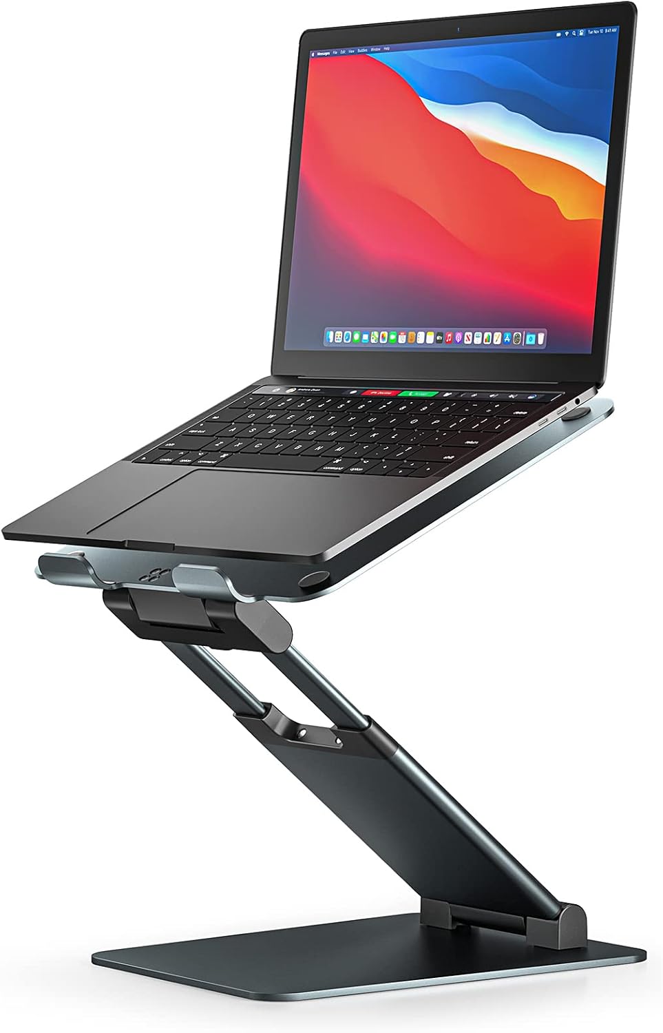 Nulaxy Soporte de computadora portátil de altura ajustable para escritorio, elevador de computadora de aluminio plegable doble, diseño extraíble, convertidor ergonómico de sentado a parado para
