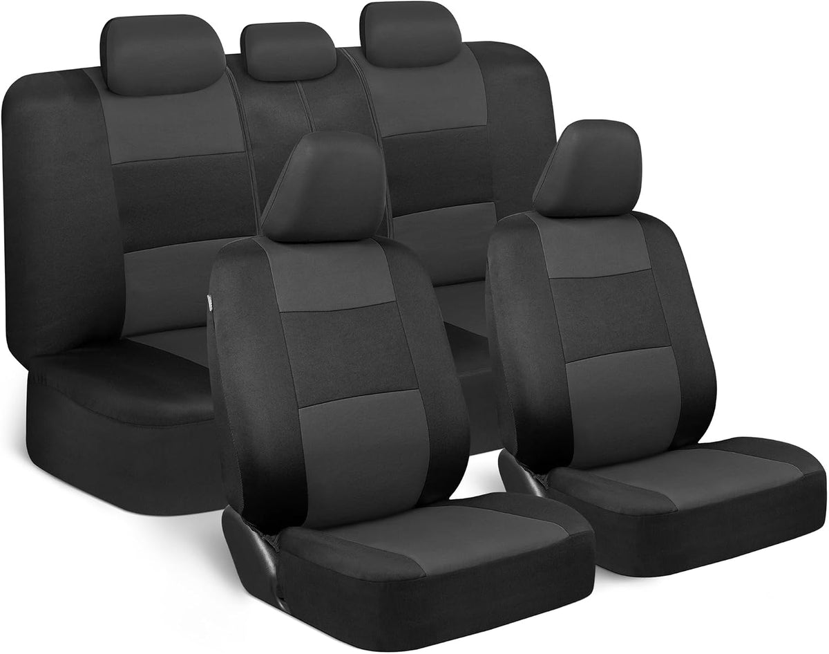 BDK PolyPro - Juego completo de fundas de asiento de automóvil en carbón sobre negro, banco dividido delantero y trasero para automóviles, juego de fundas fáciles de instalar, accesorios para