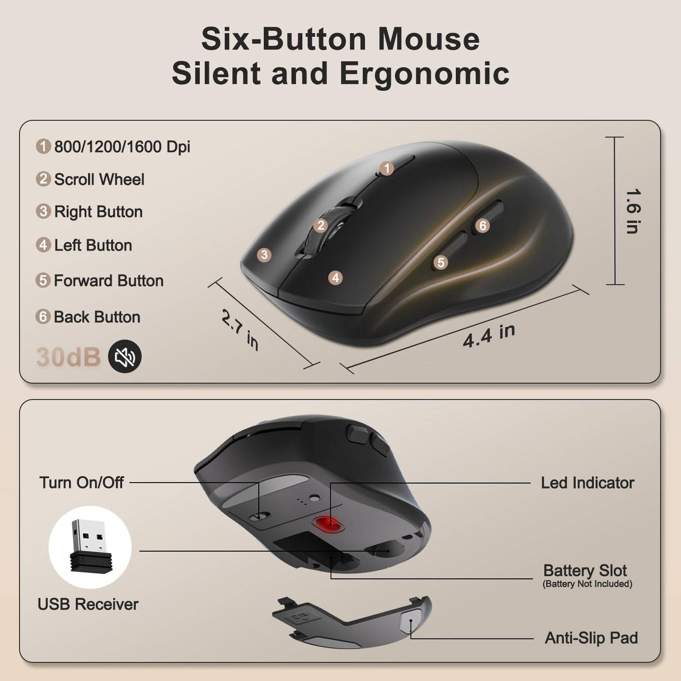 Combo de teclado y mouse inalámbricos, teclas onduladas de tamaño c...