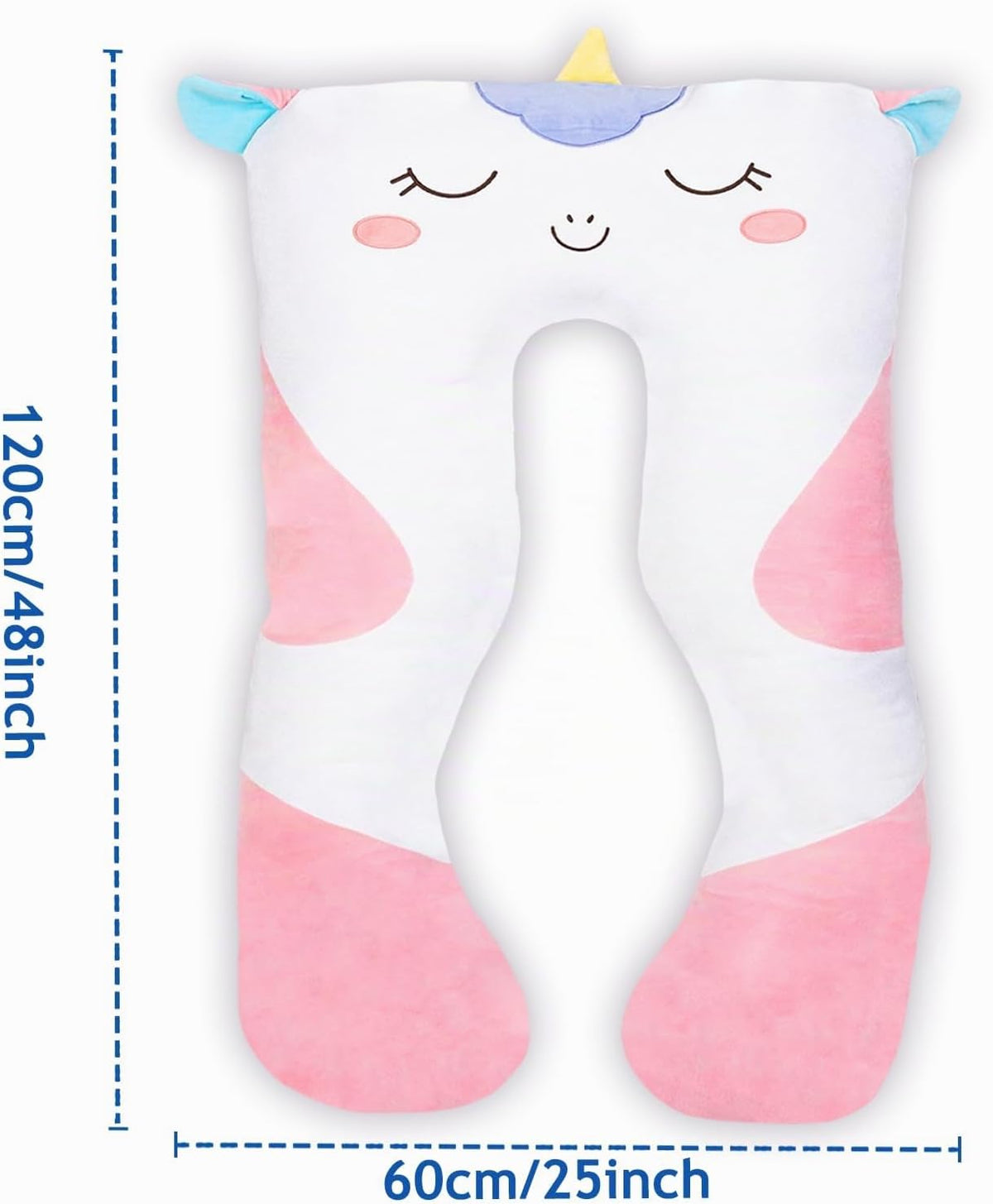 Almohadas corporales largas de felpa en forma de U de 47x23 pulgadas para niños, almohada grande y suave de animal de peluche unicornio para dormir, peluches grandes y lindos, funda lavable