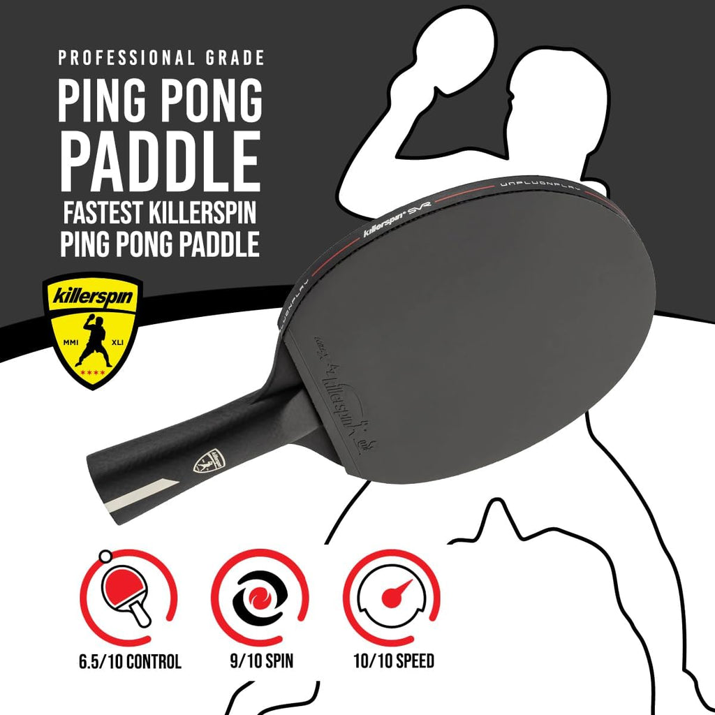 Killerspin Stilo7 SVR - Raqueta de ping pong, raqueta de tenis de mesa de nivel de rendimiento con tecnología de carbono, funda de libro de memoria, color negro