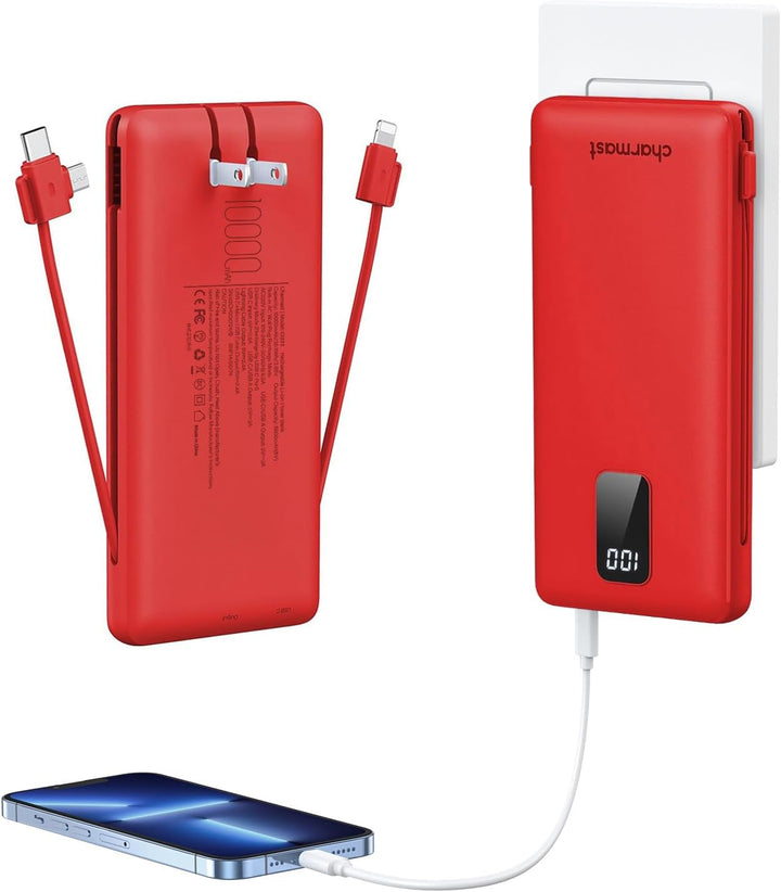 charmast Cargador portátil, banco de energía, cables integrados y e...