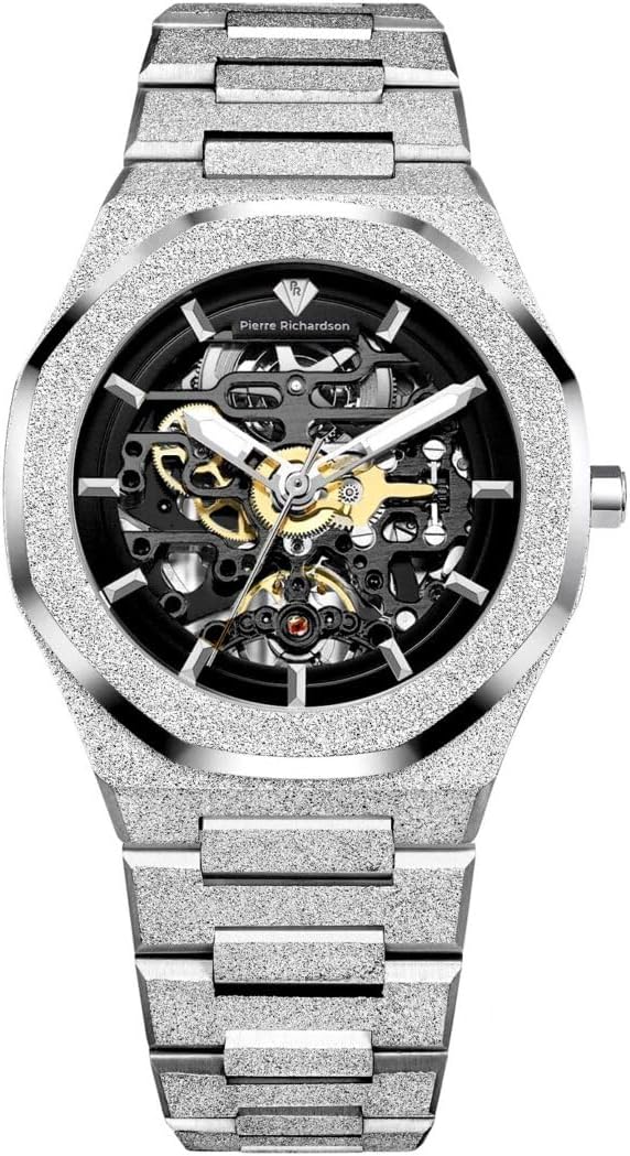PIERRE RICHARDSON PR5721 Reloj esqueleto para hombre, acero inoxidable plateado, automático, 1.614 in, zafiro, 5ATM