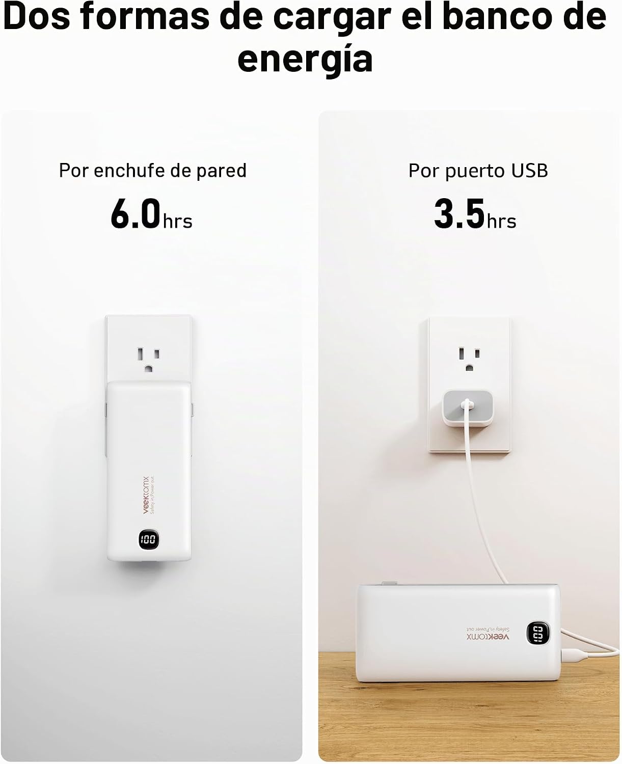 VEEKTOMX Cargador portátil con cables integrados de 10000 mAh, banc...