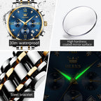 OLEVS Relojes de Oro para Hombres Reloj de Pulsera de Lujo a Prueba de Agua Gran Cara Elegante Acero Inoxidable Analógico Cuarzo Fecha Cronógrafo Luminoso Lectura Fácil Relojes de Negocios Regalos para Hombres Graduación
