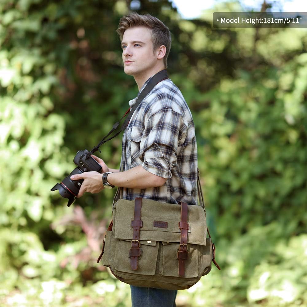 Kattee Bolsas de cuero vintage para cámara DSLR SLR para hombres