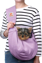 Tomkas Transportador de Cabestrillo para Perros Pequeños – Bolsillo con cremallera y correa ajustable – para mascotas de 3 a 10 libras (morado claro)