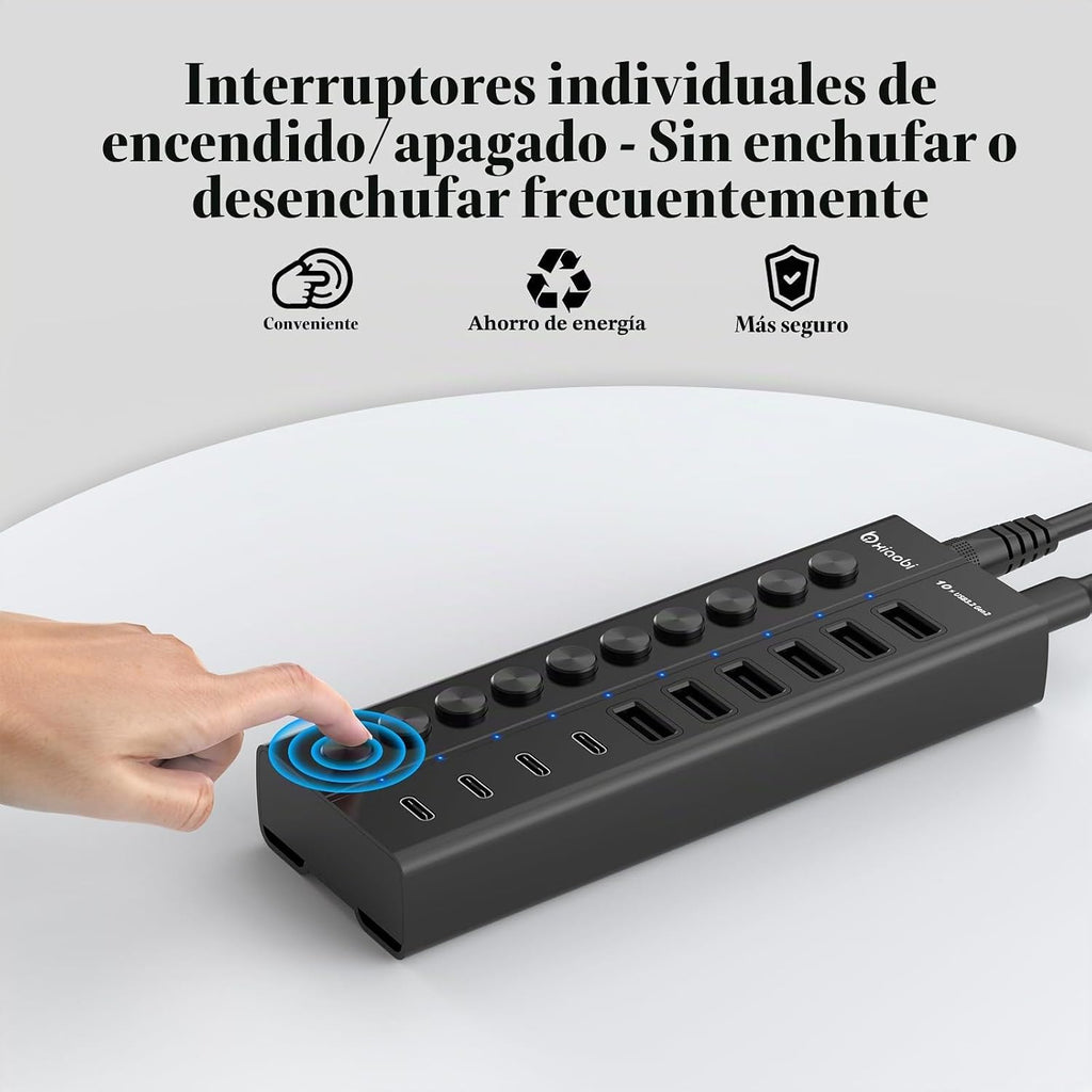 xiaobi, hub USB 3.2 de 10 puertos, alimentado, adaptador 12V/5A