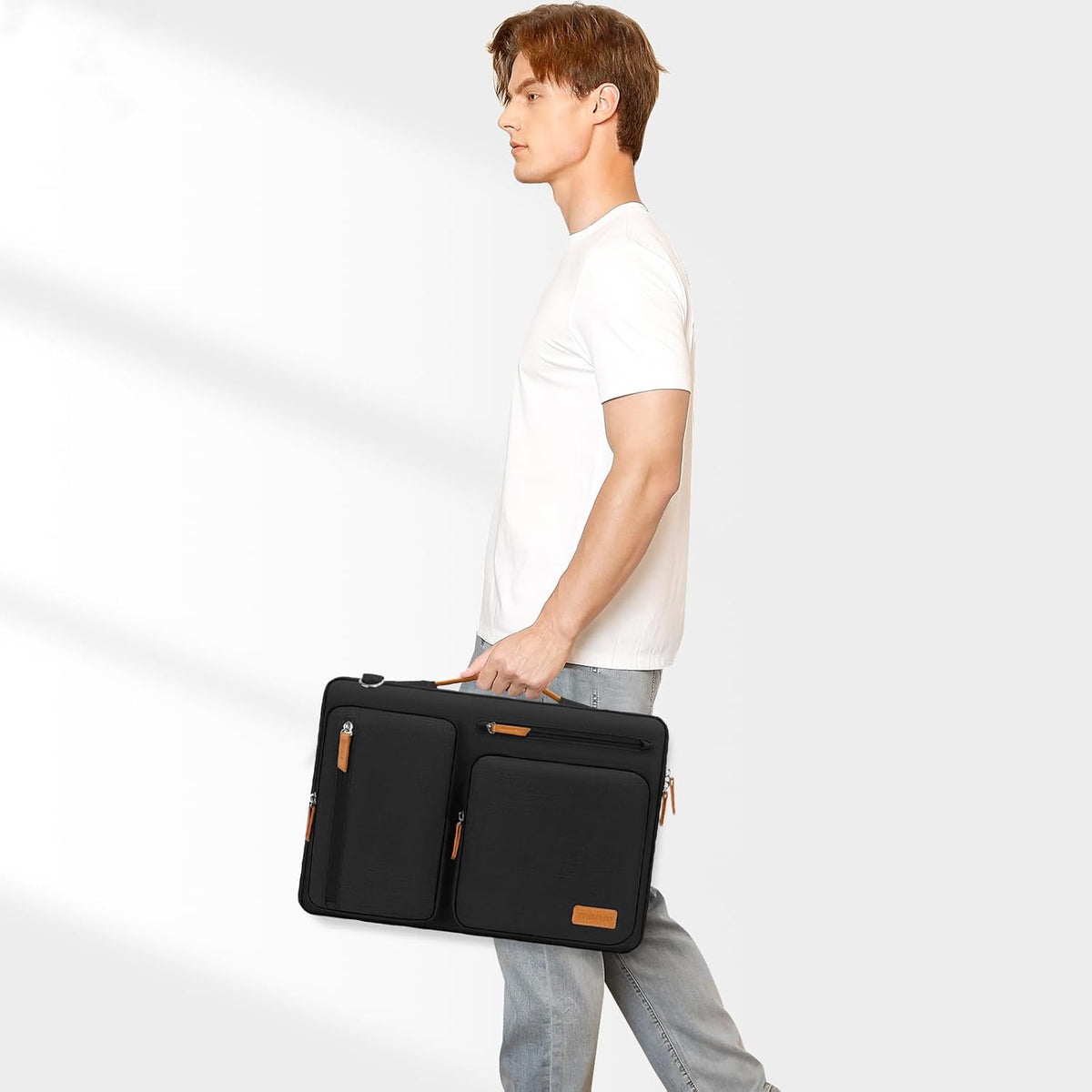 MOSISO - Bolso de hombro protector 360 para laptop, bolsa para computadora de 15-15.6 pulgadas, bolsa tipo mensajero con apertura lateral, 4 bolsillos con cremallera y asa, color negro