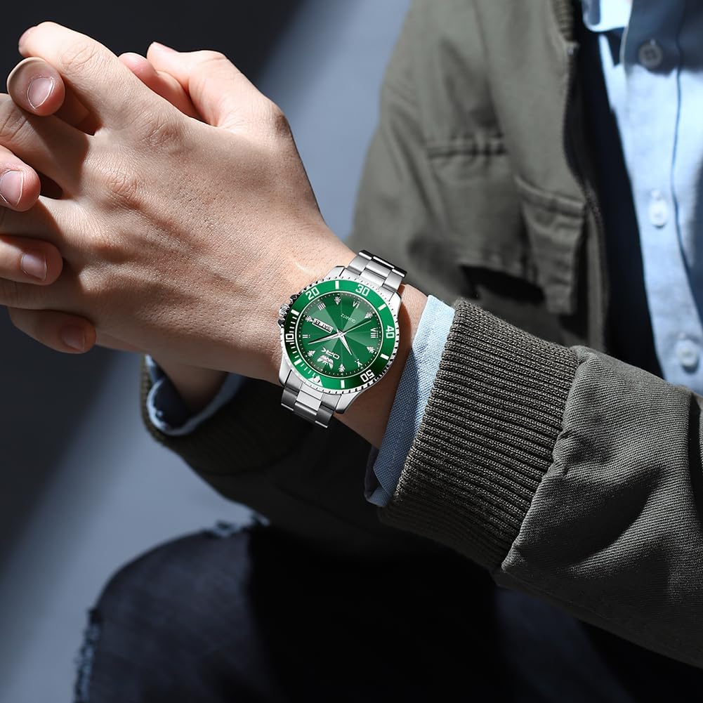 OPK Relojes para hombres de diamantes romanos analógicos relojes impermeables grandes de acero inoxidable para hombre, reloj de pulsera de negocios para padre, reloj de regalo, azul