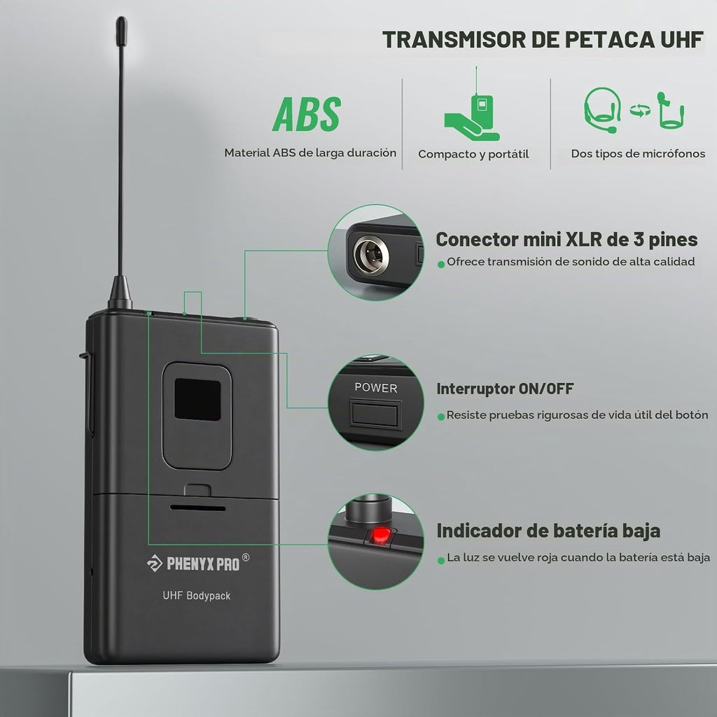 Phenyx Pro Transmisor PWB-5-561.6 de 561.6 MHz UHF Bodypack