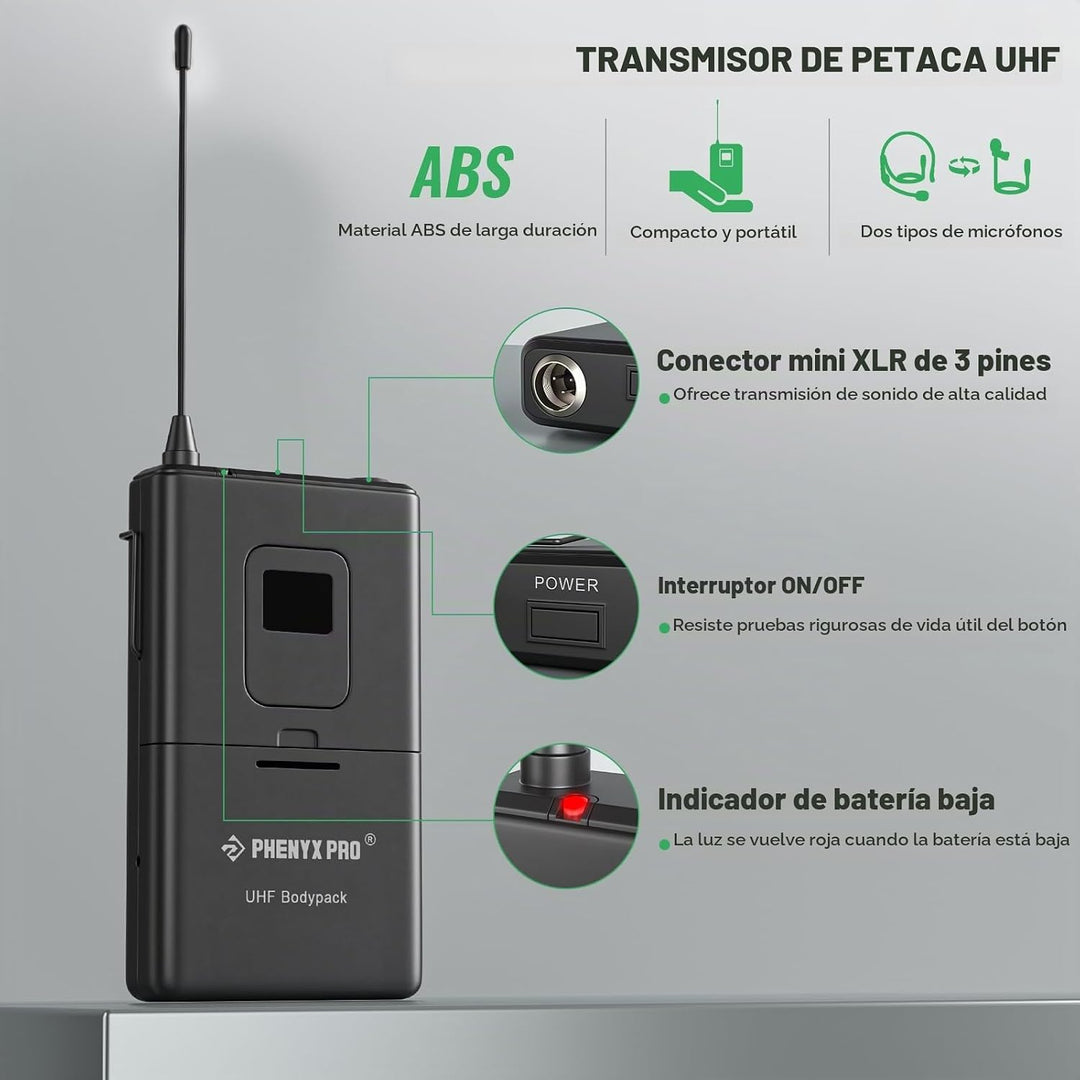Transmisor de petaca Phenyx Pro 561,6 MHz UHF PWB-5-561.6 | Frecuen...