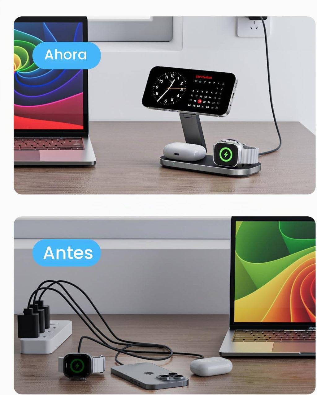 Estación de carga 3 en 1 para dispositivo Apple, soporte de carga rápida inalámbrico magnético plegable compatible con MagSafe para iPhone 17e/17/16/15/14/13/12/Air Series, Apple Watch y
