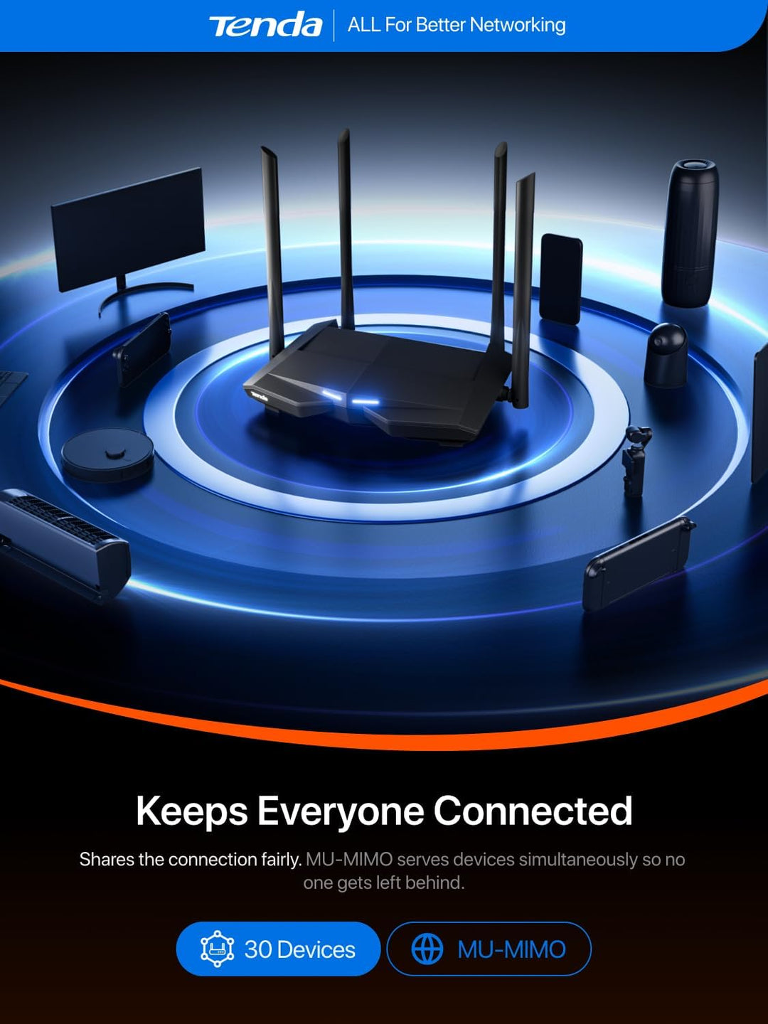 Tenda Enrutador WiFi inalámbrico Gigabit de doble banda AC1200, 4 p...