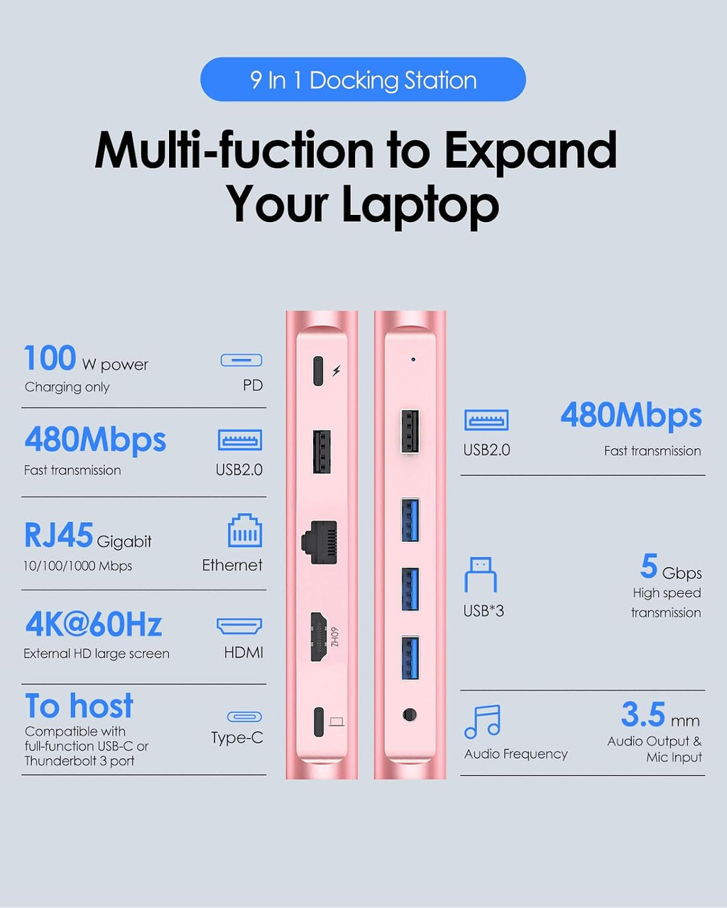 LENTION, CB-TP-D53HEA-CCN-ROG-AE, hub USB 3.0 de 5 puertos