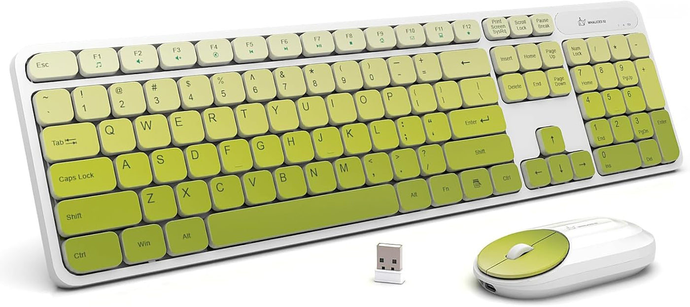 Whalices 52 Combo de teclado y mouse inalámbricos, 2.4 G, recargabl...