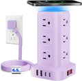 Regleta de alimentación púrpura con 12 tomas, 4 USB (1 USB C), cable de extensión de 6.5 pies con múltiples tomas, estación de carga, torre de regleta de alimentación, suministros de escritorio de