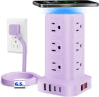 Regleta de alimentación púrpura con 12 tomas, 4 USB (1 USB C), cable de extensión de 6.5 pies con múltiples tomas, estación de carga, torre de regleta de alimentación, suministros de escritorio de