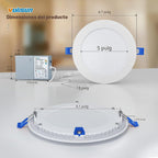 Lámpara VOLISUN 48 paquete de luces empotrables de 6 pulgadas, 5CCT, luz LED ultradelgada con caja de conexiones, 2700K-5000K seleccionable, luz de techo de 1080 lúmenes regulable sin lata, luz LED de techo
