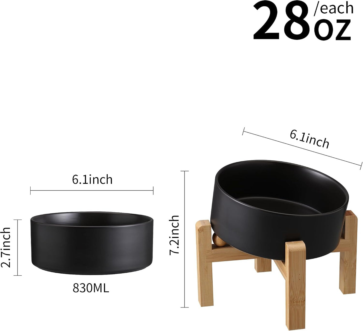 Tazón de cerámica para perros elevado/elevado de 15° inclinado antideslizante para razas pequeñas/medianas, plato inclinado de cara grande, plato de alimentación de agua para mascotas con