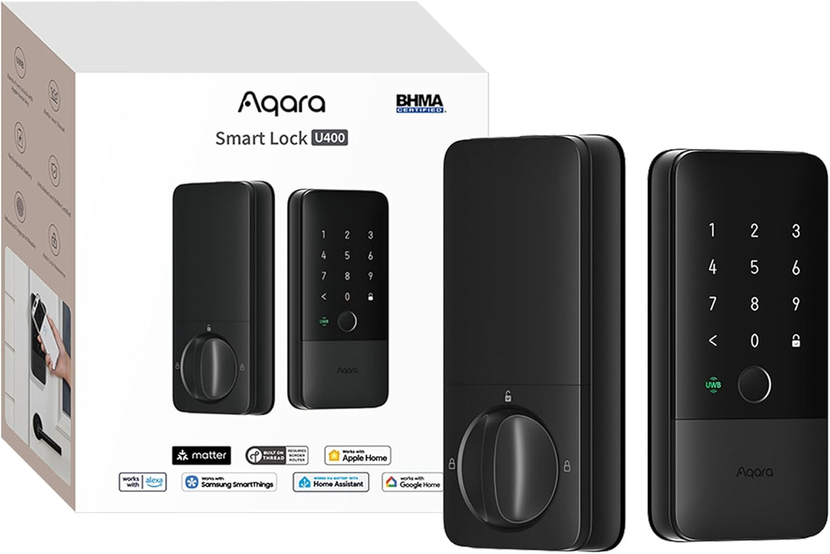 Cerradura inteligente Aqara UWB U400, Apple Home Key, Cerrojo con huella digital, Negro