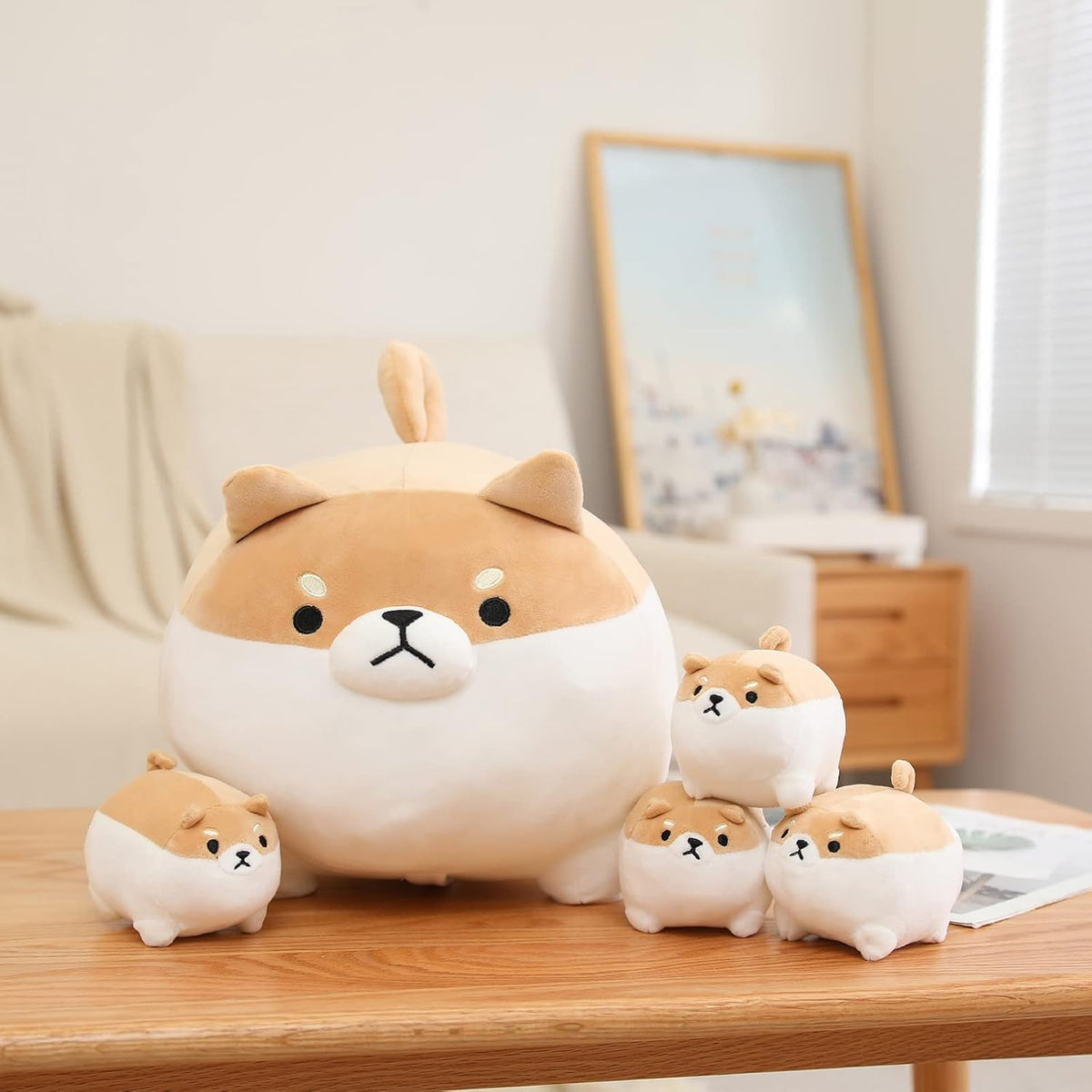 SQEQE Juguete de peluche Shiba Inu con 4 peluches de Shiba Inu en su barriga