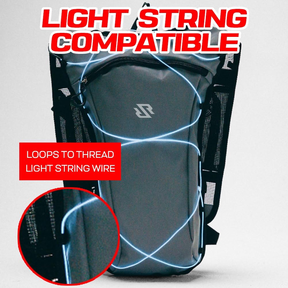 Mochila de hidratación aprobada para festivales | Bolsillos antirrobo en el pecho, bolsa de 2 litros incluida, diseño ligero Ripstop