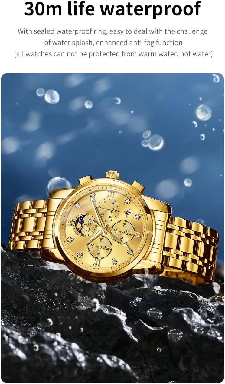 OLEVS Reloj para Hombre Diamante Negocios Vestimenta Analógico Acero Inoxidable a Prueba de Agua Lúmina Fecha Dos Tonos Lujo Casual de Muñeca