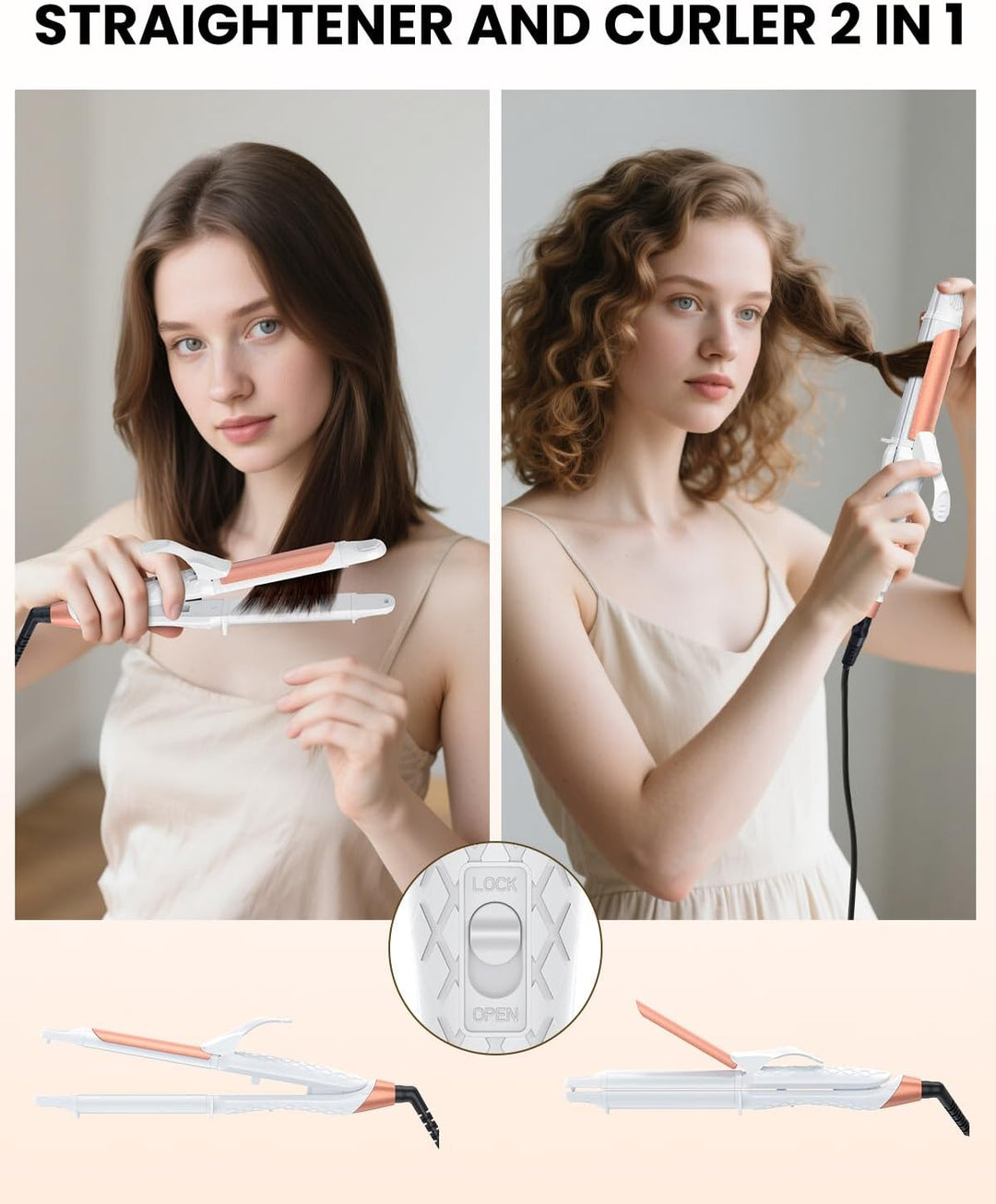 AMOVEE Plancha plana para el cabello 2 en 1, plancha en miniatura,...