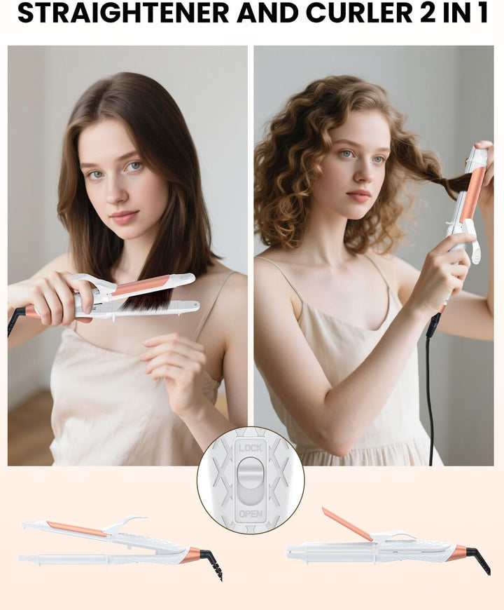 AMOVEE Plancha plana para el cabello 2 en 1, plancha en miniatura,...