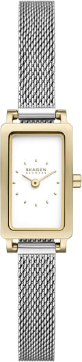 Reloj Skagen Hagen para mujer con caja rectangular, pulsera de acero inoxidable, correa de malla o cuero