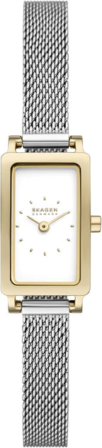 Reloj Skagen Hagen para mujer con caja rectangular, pulsera de acero inoxidable, correa de malla o cuero