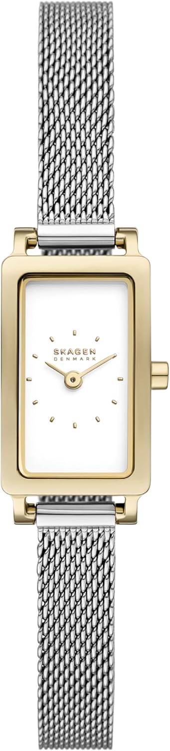 Reloj Skagen Hagen para mujer con caja rectangular, pulsera de acero inoxidable, correa de malla o cuero