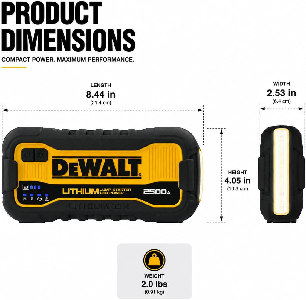 DEWALT DXAELJ25C - Arrancador de litio de 2500 amperios de pico con banco
