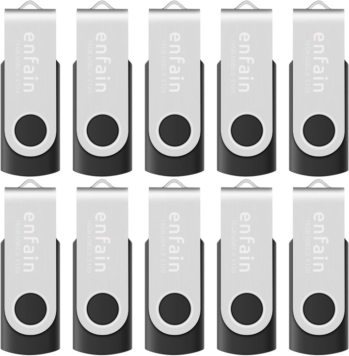 Paquete de 10 Enfain Memorias Flash USB 2.0 Giratorias de 16GB: Alm...
