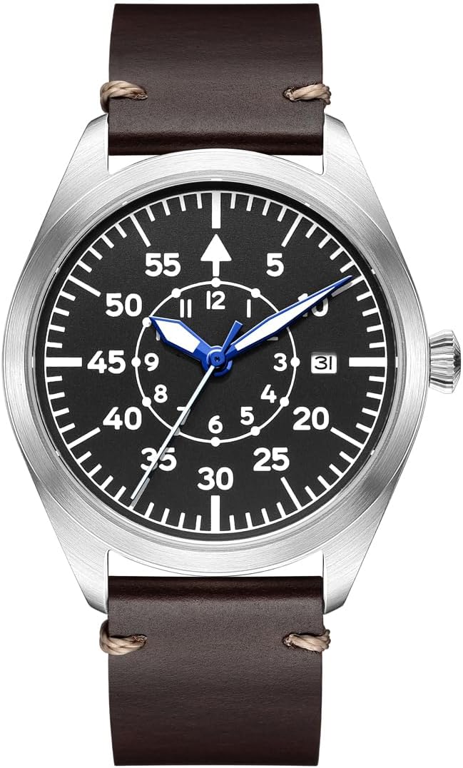 Boyarca Pilot Watch - Reloj de pulsera de aviador para hombre, movimiento automático, retro, caja de acero inoxidable con luminoso impermeable