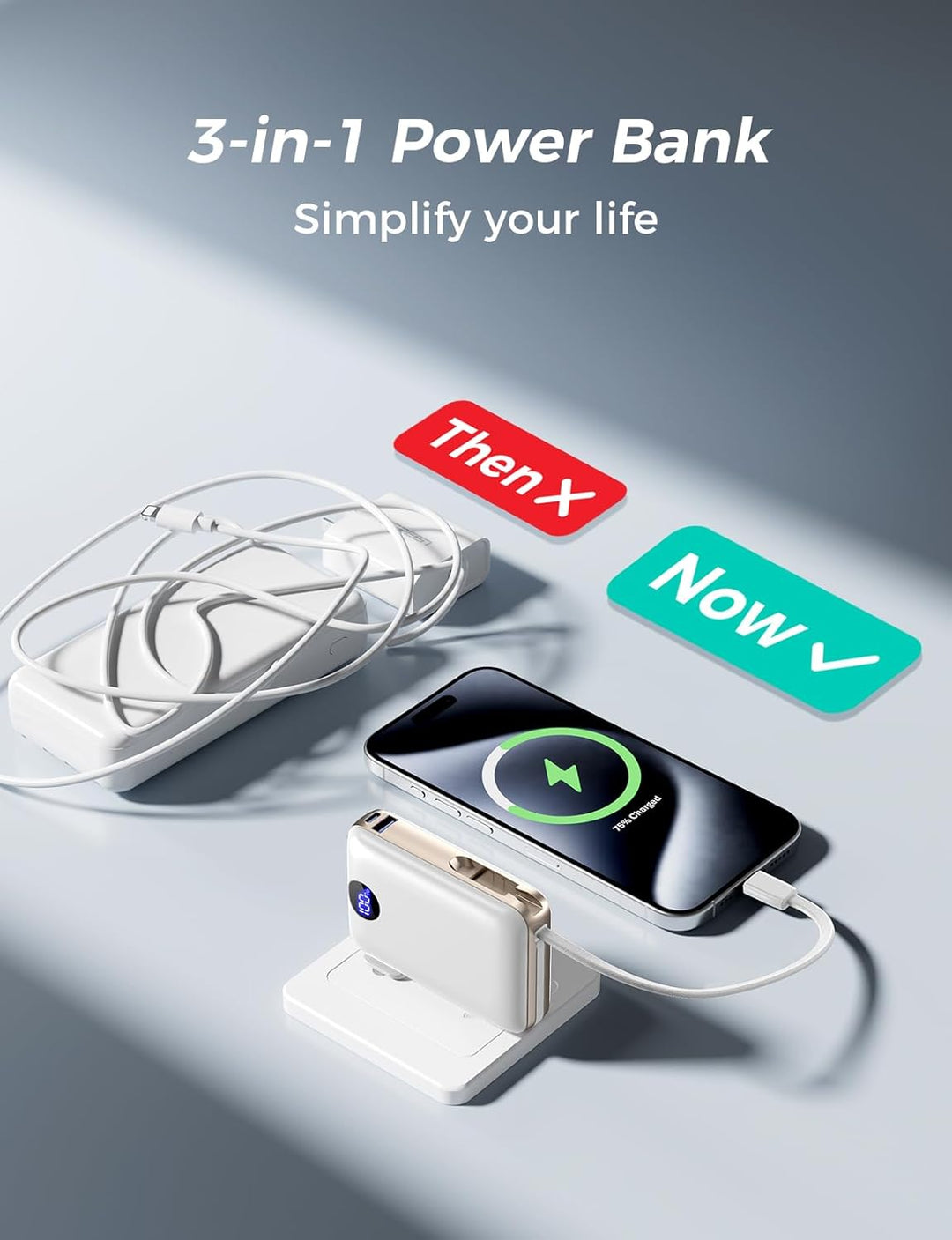 Sucrosey Cargador portátil con cables integrados y enchufe de pared...