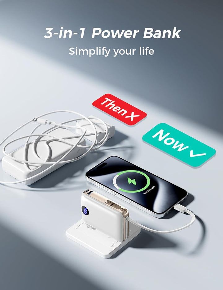 Sucrosey Cargador portátil con cables integrados y enchufe de pared...