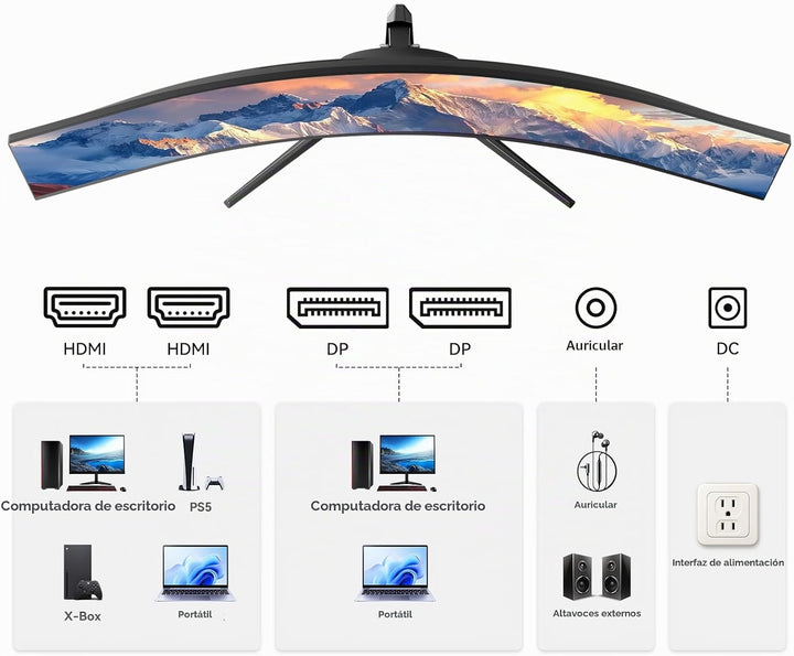 Raywego Monitor para juegos ultraancho curvado de 49 pulgadas, DQHD...