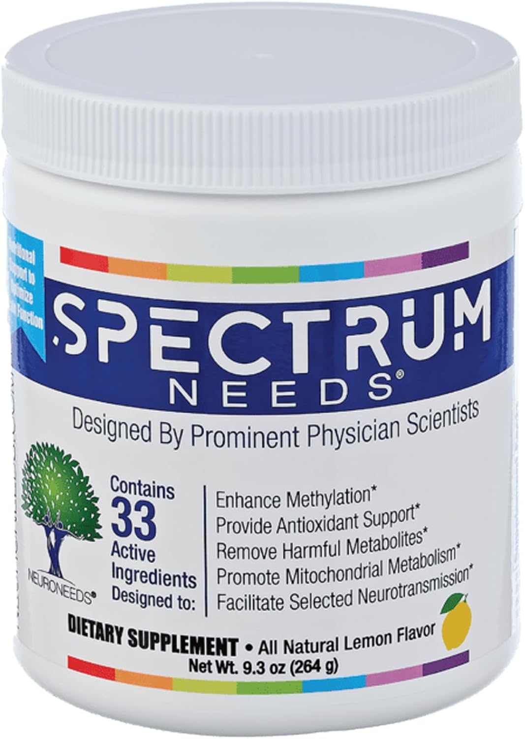 SpectrumNeeds®por NeuroNeeds – Apoyo nutricional integral con 33 ingredientes, Limón, 8.9 Ounce