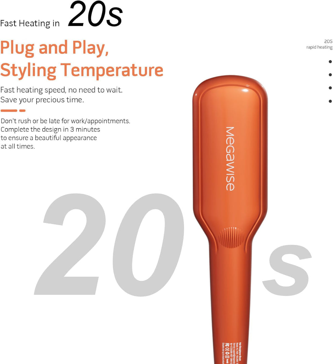 MEGAWISE Serie de cepillos alisadores de cabello (naranja vibrante)